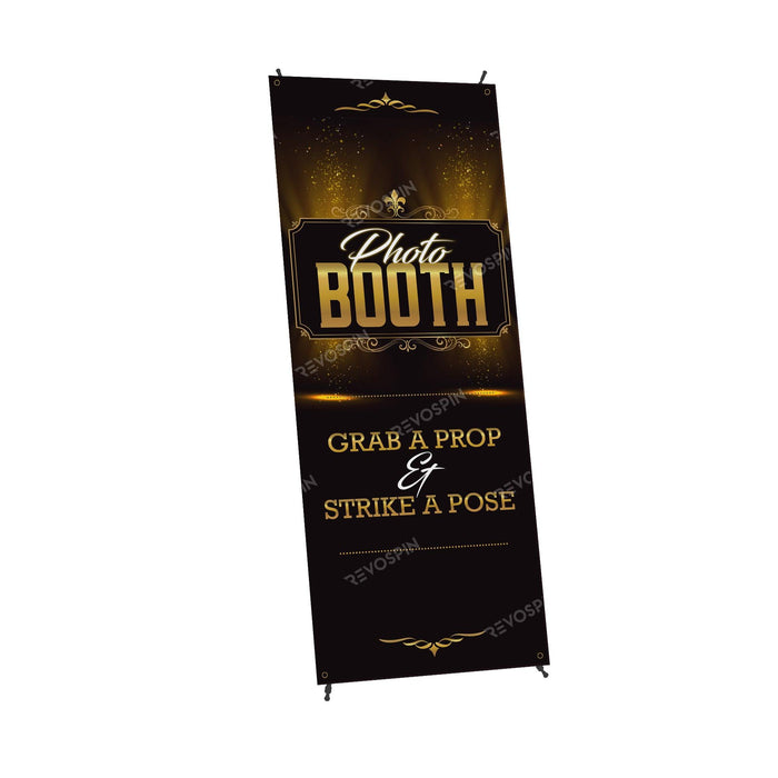 Black & Gold Photo Booth Banner X-Banner Stand (Sm) - Adept Signs